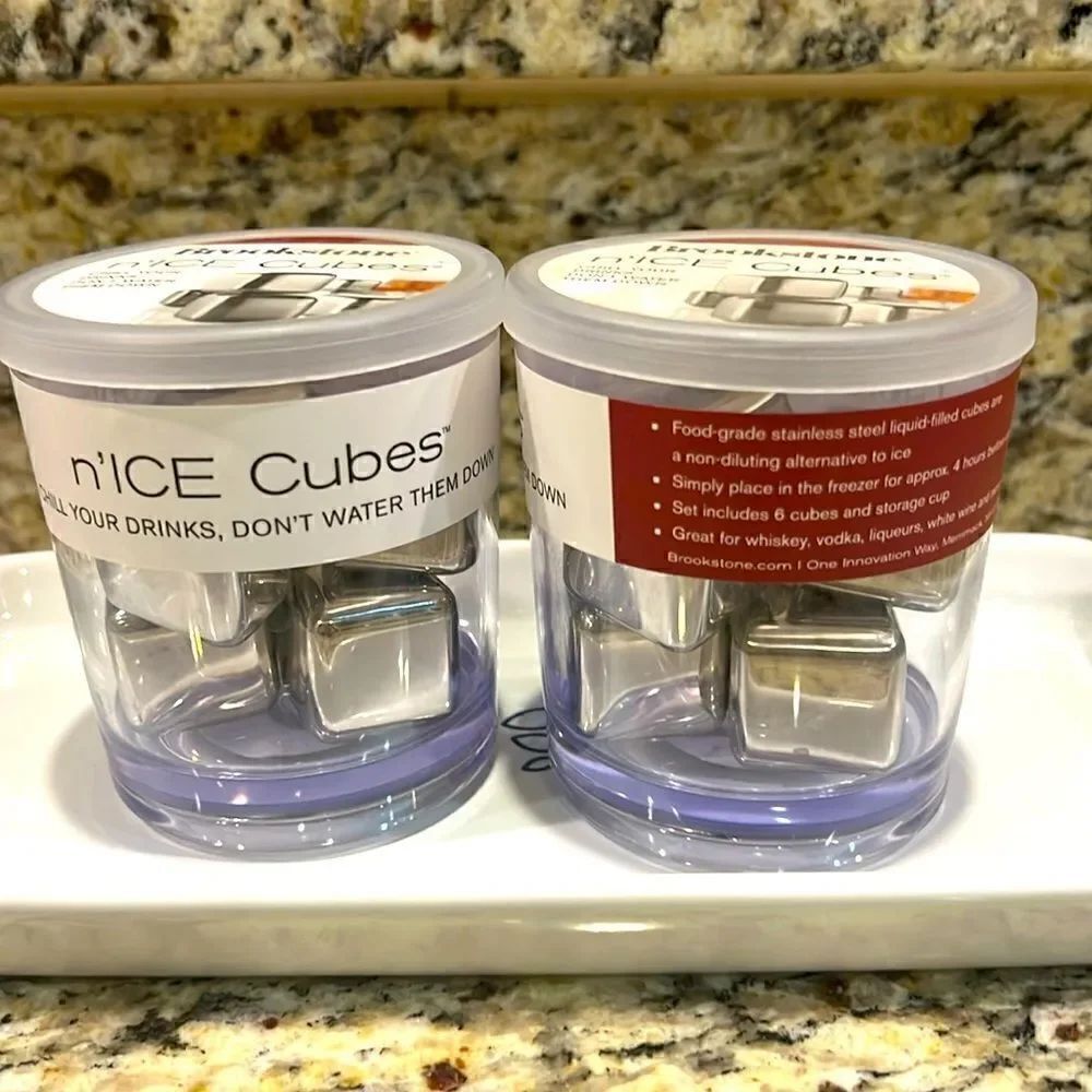 Brookstone metal n’ice cubes for drinks 6 cubes per container stainless steel